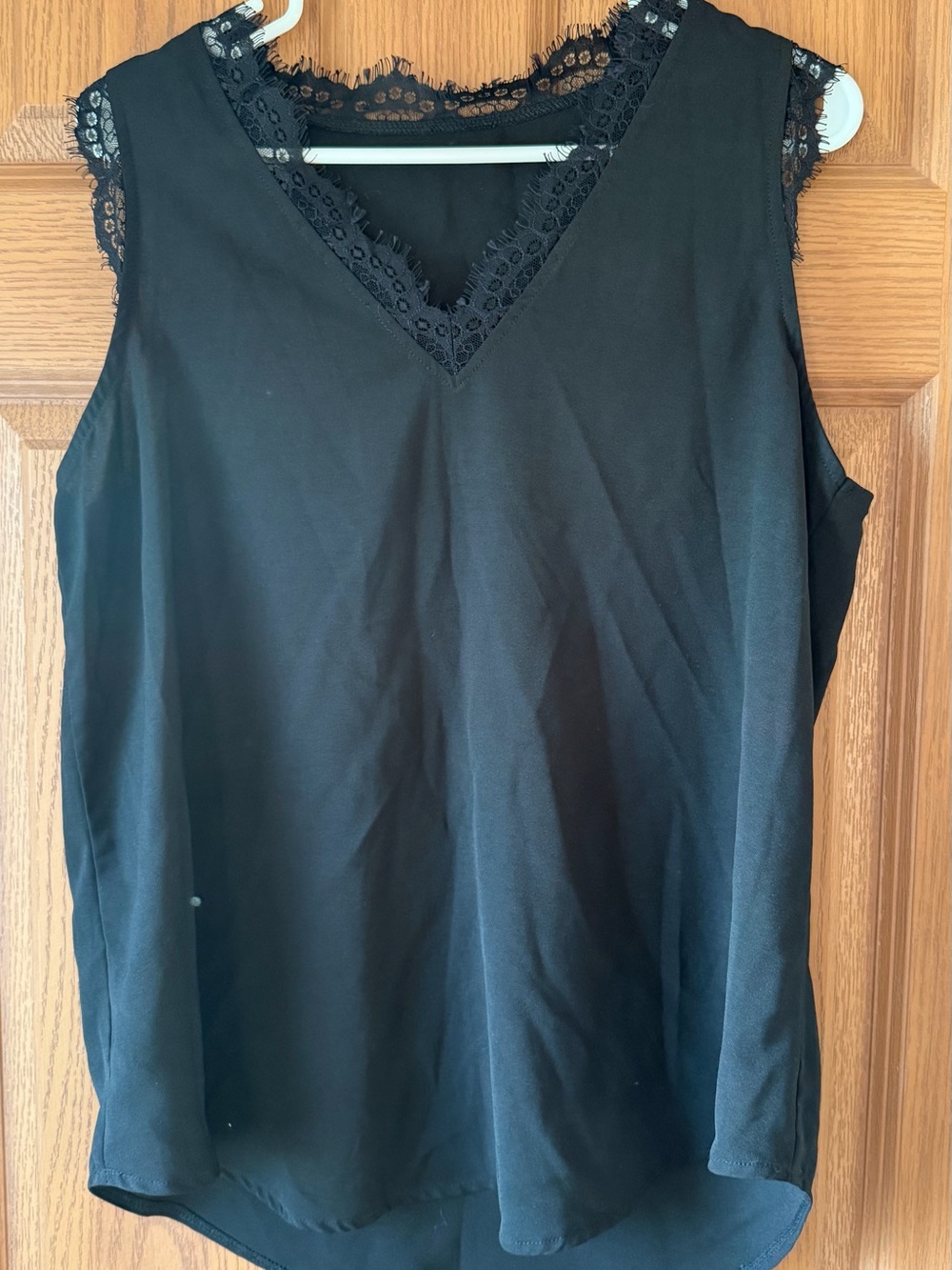 Black Lace-Trim V-Neck Sleeveless Top - Women